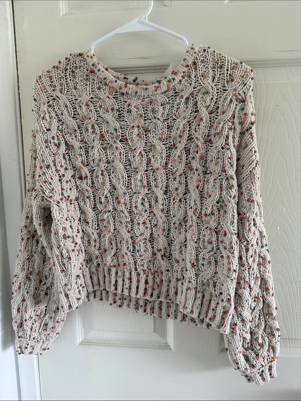 Jessica Simpson Cream Cable-Knit Speckled Crewneck Sweater